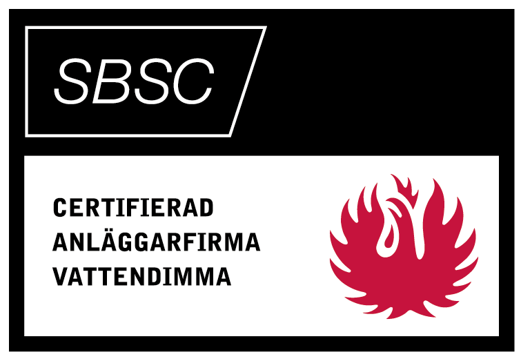 Certifieringsmärke SBSC Certifierad anläggarfirma vattendimma